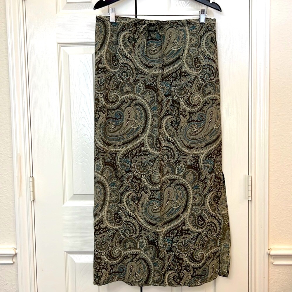 Lane Bryant Skirt Earth Tones Floral Paisley Design Side Slit Size 14/16